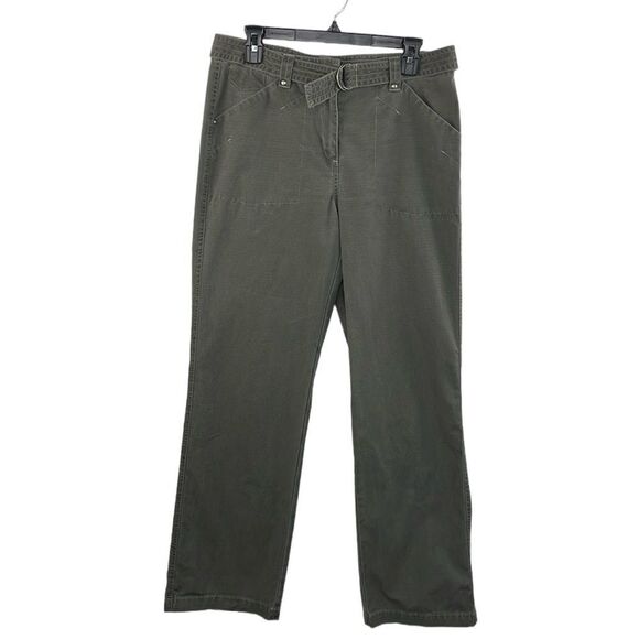 LL Bean Women’s Green Pants with Belt straight leg size 12 - Picture 1 of 12